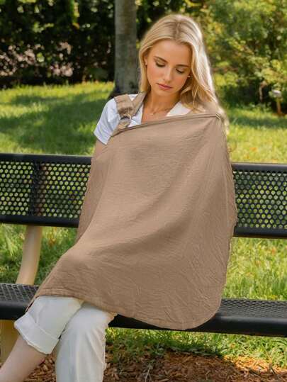 1pc Nursing Cover Breastfeeding Scarf, Solid Color Muslin Shawl For Outdoor Feeding, Multi-Purpose Sunshade Blanket, All Season