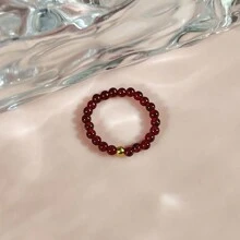 1 Pieza Anillo Elástico Hecho A Mano De 3 Mm De Cuentas De Piedra Natural Con Cuentas De Acero Inoxidable, Accesorio De Joyería Simple Y Elegante Para Uso Diario, Viajes, Festivales