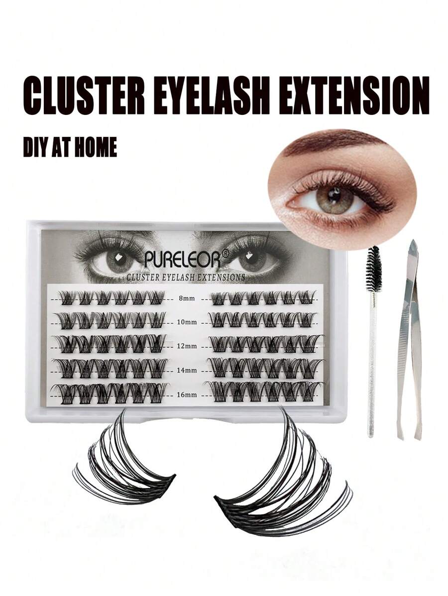 Hinarin DIY Eyelash Extenisons Kit D Curl Cluster Lashes 60Pcs Wispy Lashes Individual Cluster Kit 8-16MM Individual Eyelashes DIY At Home Lash Extensions Kit - Black - View 1