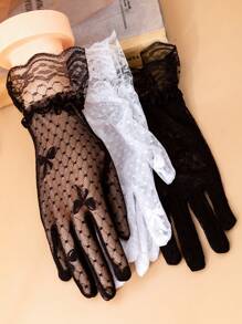 1 đôi găng tay ren nữ, kiểu dáng hở ngón, thoáng khí, có nơ, viền hoa gợi cảm, thích hợp cho mùa xuân/hè, hoạt động ngoài trời, lái xe, đi xe máy, đám cưới. - găng tay ren - Xem 10