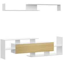 HOMCOM Mueble de Salón para TV Conjunto Muebles de TV con Mesa para Televisor 153,6x25x42 cm y Estante de Pared 150x14,5x16,3 cm Blanco y Natural - Multicolor - Ver 8