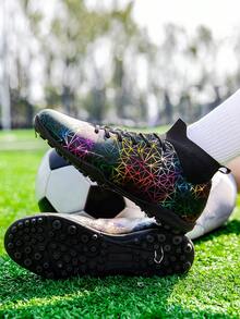 High Top Chuyên nghiệp Giày bóng đá Với Trụ Dành Cho Nam Và Nữ , Ngoài trời Tập huấn Và Cuộc thi Giày thể thao Đối với Nhân tạo Sân cỏ , Chống trượt - màu đen - Xem 3