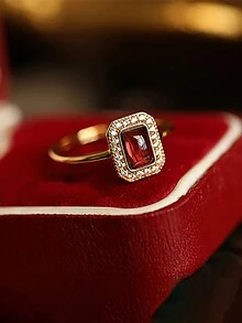 Stylever 1 Miếng Hình học Đỏ  Kim cương Nhẫn Retro Đối với phụ nữ S925 Bạc nguyên chất Hình vuông Tốt Đồ trang sức Qủa tặng Quý cô Đồ trang sức Đối với Nhẫn Hứa - Vàng - Xem 3