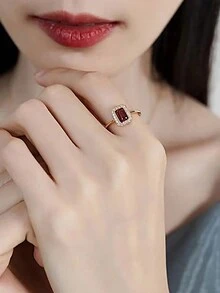 Stylever 1 Miếng Hình học Đỏ  Kim cương Nhẫn Retro Đối với phụ nữ S925 Bạc nguyên chất Hình vuông Tốt Đồ trang sức Qủa tặng Quý cô Đồ trang sức Đối với Nhẫn Hứa - Vàng - Xem 5