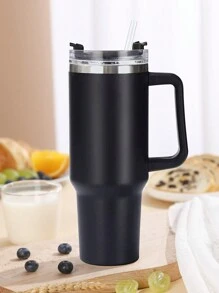1pc Stainless Steel Insulated Bottle With Straw For Graduation Gift Back To School - Black - View 1
