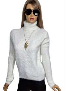 Suéter Tejido Casual Estambre Mujer Cuello Ruso Alto Dama - Blanco - Ver 2
