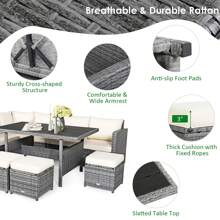 7 PCS Patio Rattan Dining Set Sectional Sofa Couch Ottoman Garden White\Red\Black - White - View 7
