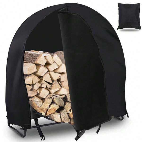 HOMEYA Firewood Log Hoop Cover 24/40/48 Inch, Outdoor Heavy Duty 600D Oxford Waterproof Weather Resistant Patio Ring Log Rack Cover, With Double-Ended Zipper Running Through, Round Wood Pile Holder Storage