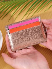1pc Minimalist Fashion Solid Color Card Case With Gold Lychee Patterned Pu Material Ultra-Thin Small Minimal Functional Card Holder Card Holder Wallet Business Card Holder Credit Card Holder Card Holder Women For Women Card Wallet