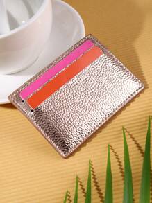 1pc Minimalist Fashion Solid Color Card Case With Gold Lychee Patterned Pu Material Ultra-Thin Small Minimal Functional Card Holder Card Holder Wallet Business Card Holder Credit Card Holder Card Holder Women For Women Card Wallet