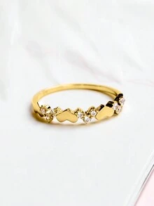 Stylever 1枚浪漫心形装饰戒指，S925纯银承诺戒指，精致珠宝礼品，适合女孩、派对、情侣佩戴 - 金色 - 查看 4