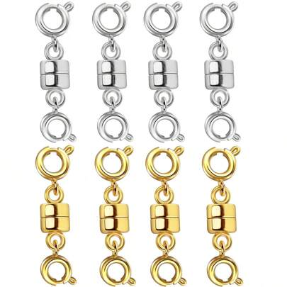 Stainless Steel Magnetic Clasps For Necklace Making With Gold-Plated & Silver-Plated Bracelet Converter Clasp, Round Chain Extender Set In Transparent Gift Box