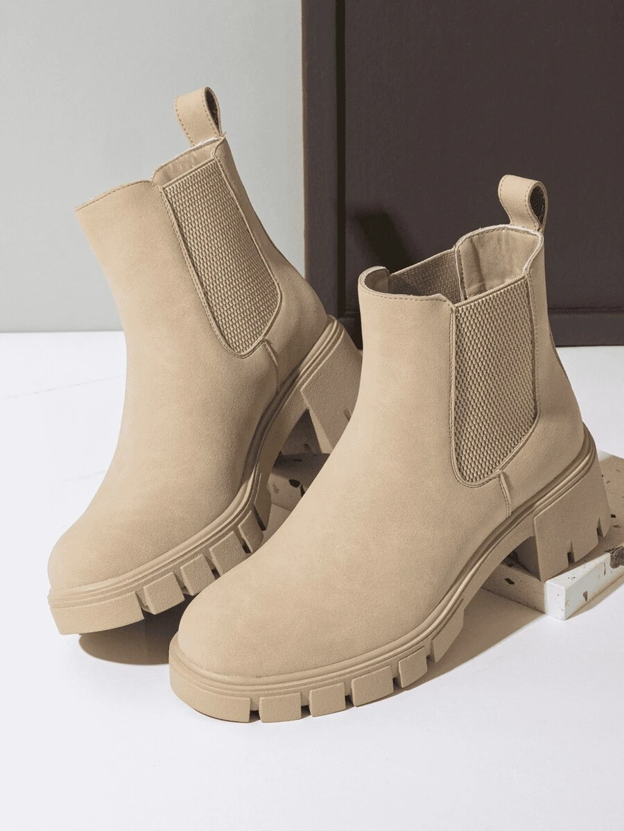 Comfyshoes Women's Fashion Ankle Boots, Chelsea Booties For Women Casual Outdoor Fall Shoes 2024 - 米色 - 查看 1