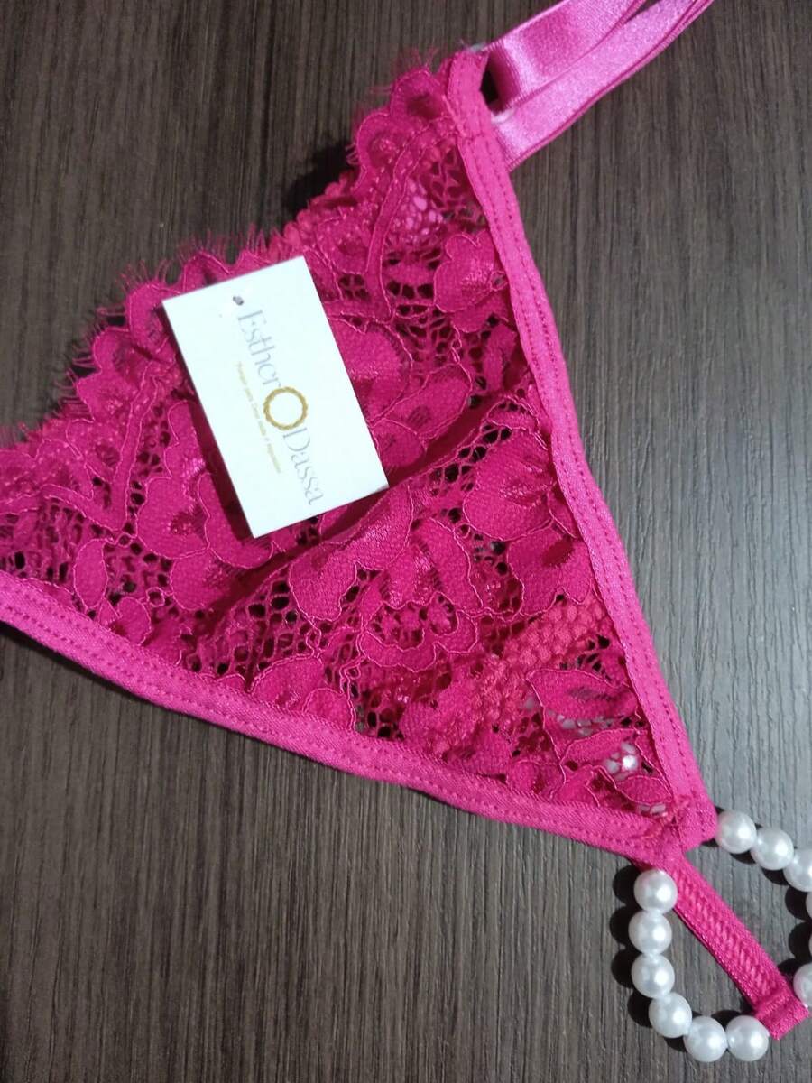 Calcinha Tailandesa Pérolas Fio Dental com Regulagem - Pink - Visão 1