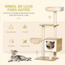 PawHut Árbol Rascador para Gatos con Plataforma Altura 126 cm Torre Escalador para Gatos con Hamaca Caseta Cama Postes de Sisal y Bolas para Jugar 48x40x126 cm Beige - Beis - Ver 5