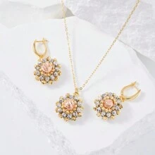 2入組/套三色珠串手工編織3d小向日葵塔形項鍊和耳環,適用於女性日常佩戴 - 太陽花 2件套 - 查看 3