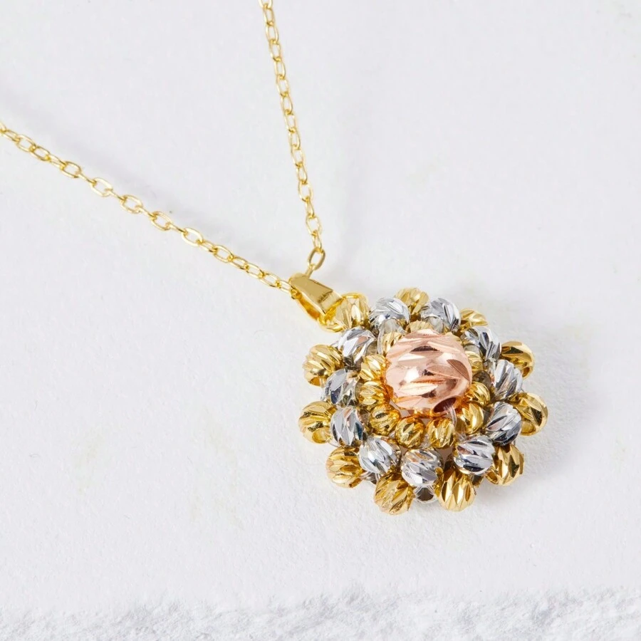 2入組/套三色珠串手工編織3d小向日葵塔形項鍊和耳環,適用於女性日常佩戴 - 太陽花 2件套 - 查看 1