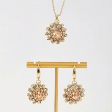 2入組/套三色珠串手工編織3d小向日葵塔形項鍊和耳環,適用於女性日常佩戴 - 太陽花 2件套 - 查看 2