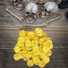 50入組逃脫遊戲和鬼屋硬幣,用於萬聖節派對裝飾,鍍金海盜玩具 - 黃色 - 查看 5