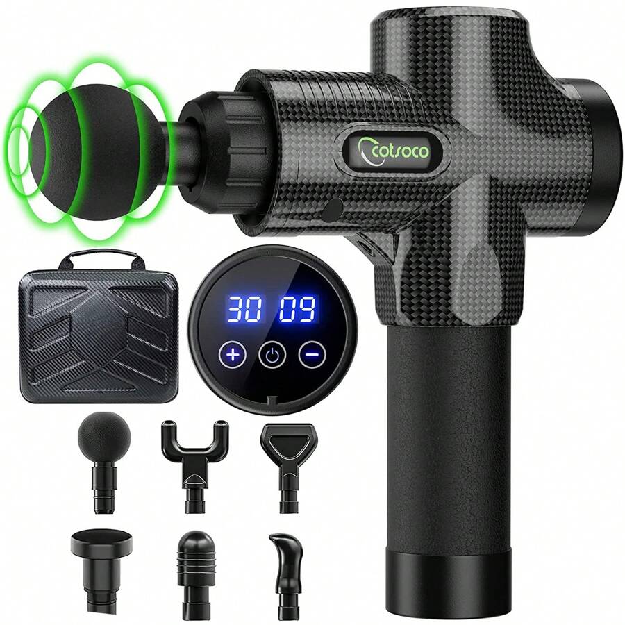 Cotsoco Massage Gun Massagepistole,für Rücken Nacken und Schulter, leises elektrisches Massagegerät mit 10 Massageköpfen und 30 Geschwindigkeiten