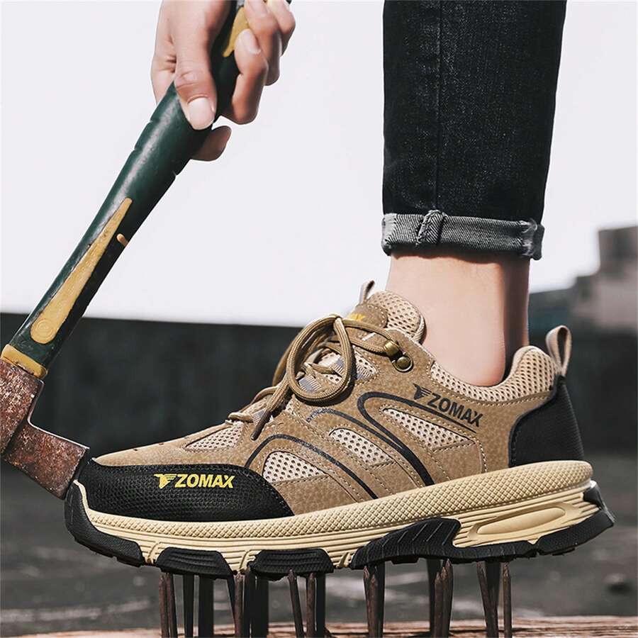 男士鋼頭工作鞋,防撞、防刺穿、輕便、柔軟、耐磨,適用於建築工地 - 卡其色 - 查看 1