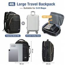 Lekesky Travel Backpack For Women Men Cabin Size,17.3 Inch Laptop Backpack Flight Approved Luggage Carry On Water Resistant For Weekender Overnight Large Daypack With 6 Storage Bags, Black - Black - View 8