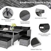 7 PCS Patio Rattan Dining Set Sectional Sofa Couch Ottoman Garden White\Red\Black - Black - View 7