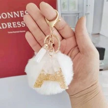 1 Pc Alphabet Initial Letter Keychain Cute Plush Key Chain Cute Sequins Resin Key Chain Ring Bag Backpack Charm Car Hanging Pendant Women Girls Gift Wallet And Handbag Accessories Keychain With Tassels Alphabet Initial Letter A-Y Plush Keychain - White - View 13