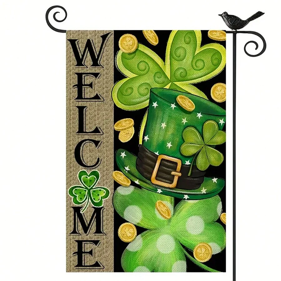 1pc Happy St. Patrick's Day Garden Flag (Flagpole Not Included), 12x18 Inch Vertical Double Sided Buffalo Plaid Small Yard Flag - Multicolor - View 1