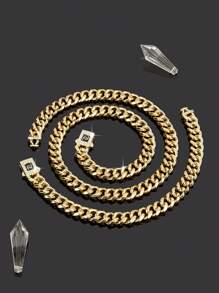 1 Necklace + 1 Bracelet Hip Hop Style Jewelry Set Chain Design Paved Shining Rhinestone Suitable For Men And Women - Double J Diamond Buckle Grinding Chain Set - View 10