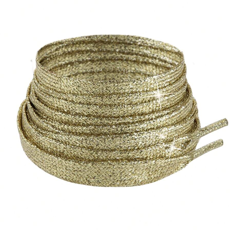 ZHENTOR 1 Par Cadarços De Seda Brilhantes Com Pontas De Metal Douradas E Prateadas, Para Tênis Brancos, Tênis Esportivos, Sapatos Casuais, Acessórios De Moda Feminina, Cadarços De Pérola Branca Em Duas Camadas Com Brilhos Iridescentes, Ótimo Para Performances