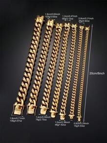 FEEL STYLE 1入組朋克風格金屬外觀不鏽鋼鍊子手鍊，6/8/10/12mm寬度，適合男性日常佩戴 - 金色 - 查看 17