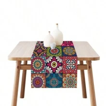 1 pièce Chemin de table en lin à imprimé Mandala bohème rétro pour décoration