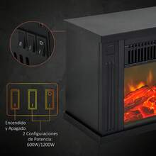 HOMCOM Portátil Mini Estufa Eléctrica Calefactor Chimenea Pequeña Termostato Ajustable 600/1200W Llama Decorativa 34x17x25cm - Negro - Ver 8