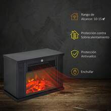 HOMCOM Portátil Mini Estufa Eléctrica Calefactor Chimenea Pequeña Termostato Ajustable 600/1200W Llama Decorativa 34x17x25cm - Negro - Ver 2