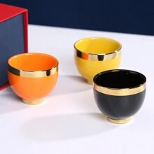 6pcs/Set Rainbow Colored Ceramic Cups, Arabic Espresso Cup/Tea Cup/Drinkware/Coffee Cup, Gold Trim, 100ml Capacity, Creative Gift Packaging - 6 Colored Gold Cup Rims - View 5
