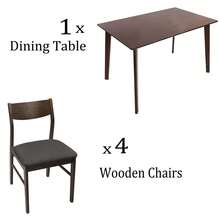 DC DICLASSE Dining Room Set 1 Table 4 Cushioned Chairs Kitchen Breakfast Home Dinette Breakfast Seat Kitchen Restaurant Brown Furniture 3 Box Shpping - Màu nâu tối - Xem 5