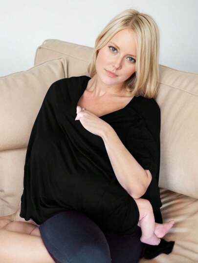 孕妇哺乳罩 透气轻便母乳喂养罩 裹巾 围巾 披肩 360 度全罩（黑色，均码）婴儿汽车座椅罩 – 多用途母乳喂养罩 汽车座椅遮篷罩，婴儿推车罩，适合男孩和女孩