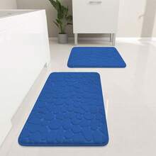 1 Pieza De Alfombra De Baño Con Patrón De Piedra Esponjosa Y Estampado, Antideslizante Y Absorbente De Agua Para Baños Y Aseos - azul real - Ver 5