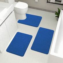 1 Pieza De Alfombra De Baño Con Patrón De Piedra Esponjosa Y Estampado, Antideslizante Y Absorbente De Agua Para Baños Y Aseos - azul real - Ver 3