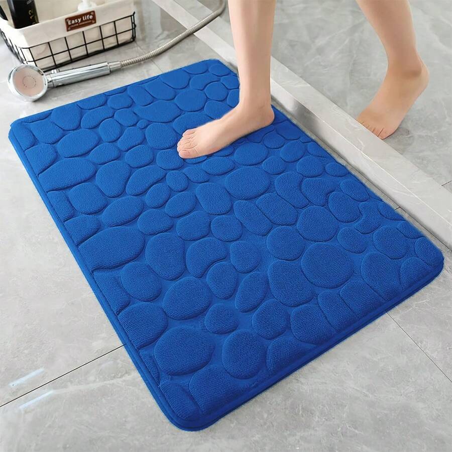 1 Pieza De Alfombra De Baño Con Patrón De Piedra Esponjosa Y Estampado, Antideslizante Y Absorbente De Agua Para Baños Y Aseos