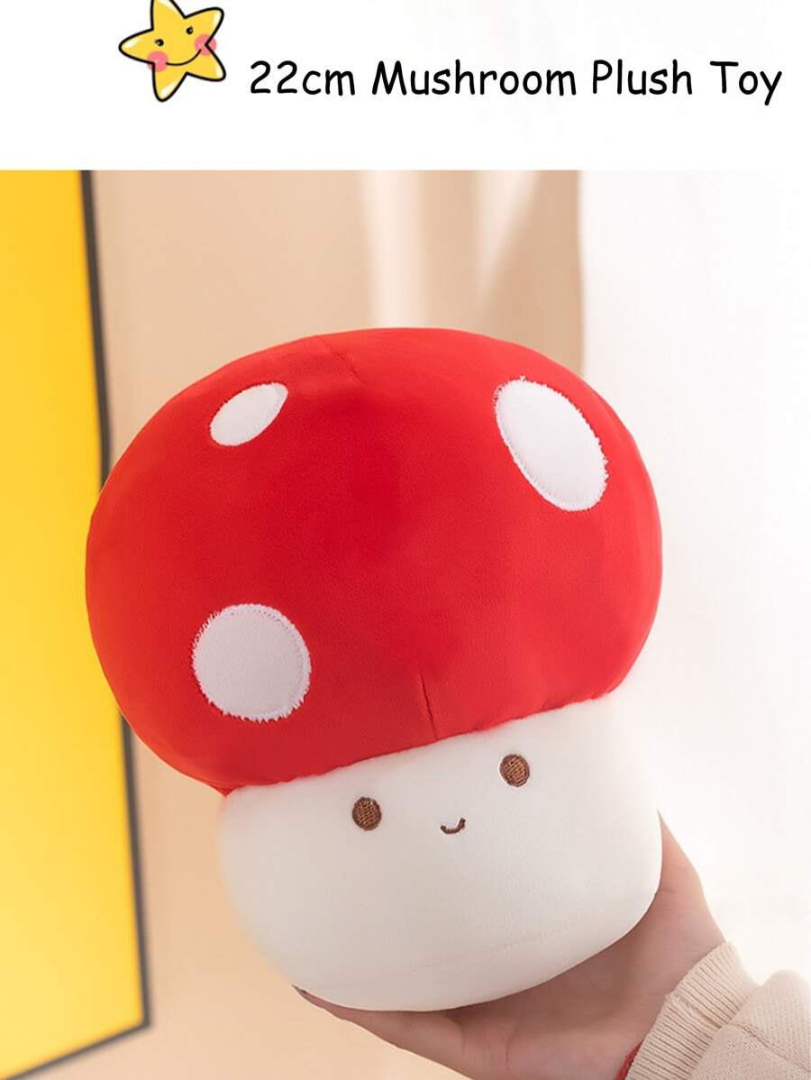 1入新品22cm紅白蘑菇毛絨玩具枕頭創意娃娃玩具模擬蘑菇娃娃最愛生日禮物家居裝飾 - 紅白色 - 查看 1