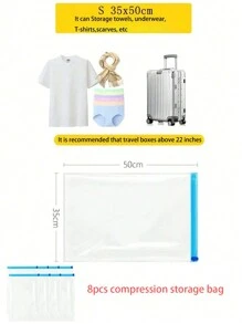 2/4/6/8/10件套装，手工真空压缩袋，真空收纳袋，衣物整理袋，适合旅行、宿舍、学校假期、行李打包、返校季，男女学生必备 - 無色 - 查看 12