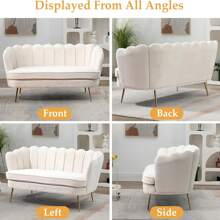 59" Wide Modern Boucle Loveseat Small Sofa Small Mini Room Couch 2-Seater Sofa With Gold Metal Legs For Small Space Office Studio Apartment Bedroom - Apricot - View 5