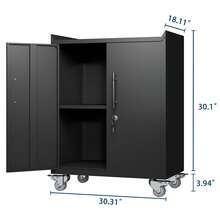 2 Door Tool Cabinets For Garage, Lockable Garage Storage Cabinet, Locking Metal Storage Cabinet With Wheels, Rolling Tool Chest, Assembly Required H34*W30.3*D18 - màu đen - Xem 4