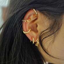 5pcs/Set Gold-Tone Alloy Ear Cuff Clip-On Earrings Set For Women And Men, Non-Pierced Earrings, Cool Minimalist Design - Gold - View 8