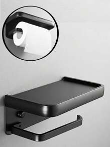 Suporte de papel higiênico de parede preto, para celular, rack para papel higiênico em alumínio