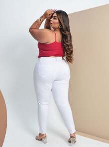 Calça Feminina Plus Size Branca Básica Modelo Premium Fashion - Branco - Visão 2