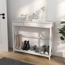 HOMCOM Mesa de Consola Clásica con 1 cajón y 1 Estante de Almacenaje para la Entrada el Pasillo o como Auxiliar en Salones y Comedores Estilo Elegante de 100x30x81cm Blanco - Blanco - Ver 7