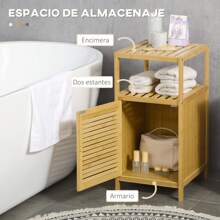 kleankin Estantería de Baño de Bambú Estantería de Almacenaje para Baño con 1 Puerta y Estante para Cocina Salón Dormitorio 33x36,5x67 cm Natural - Marrón - Ver 9